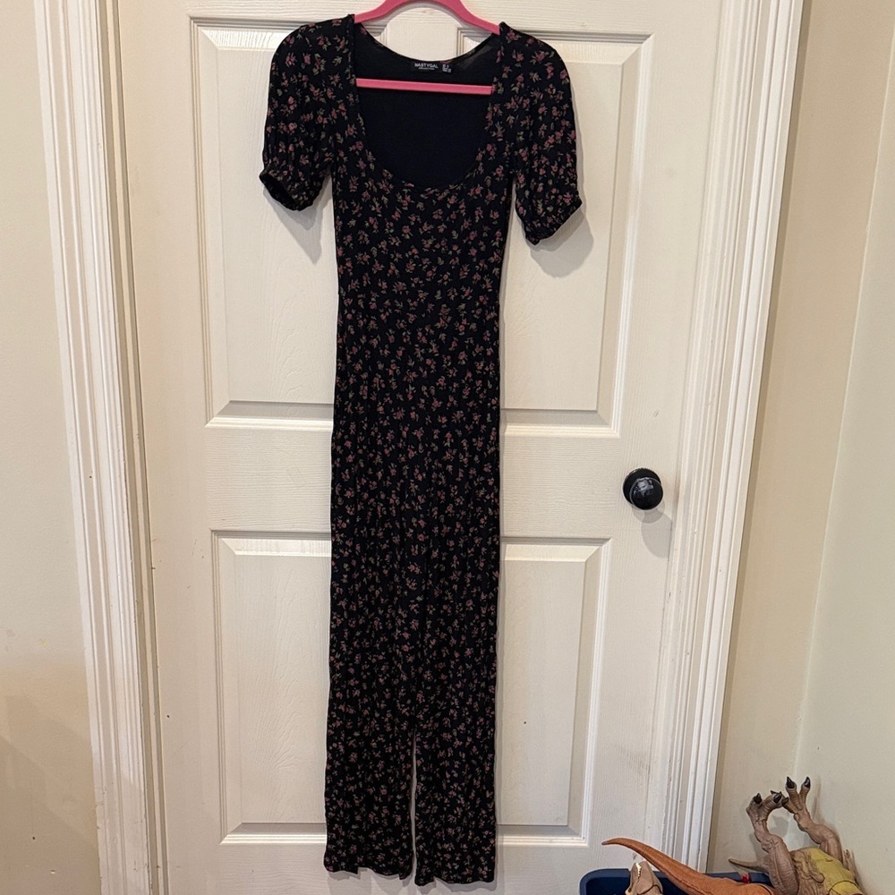 Nasty Gal black floral jumpsuit, size 2 - Picture 2 of 8